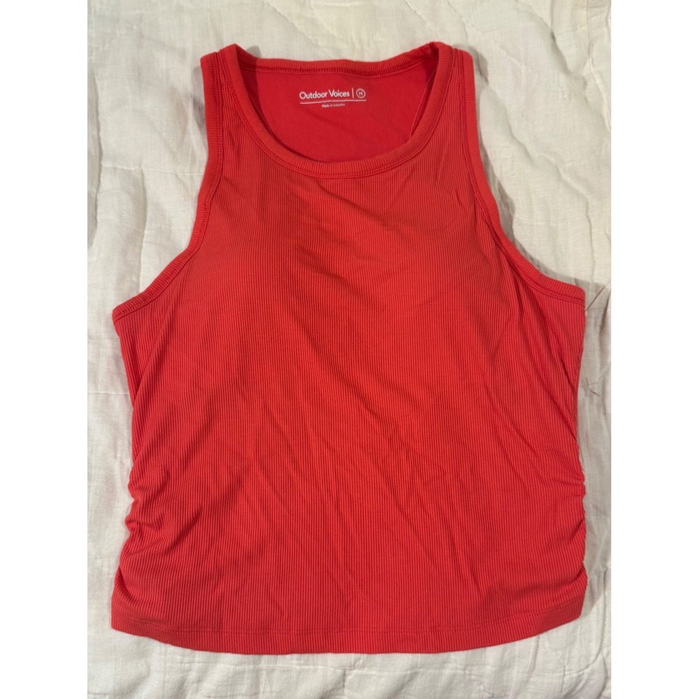 Outdoor Voices Women's Ribbed Tank Top Pink Ruched Shelf Bra Tank Top Medium